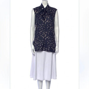 MaxMara dancer patterned tie neck tunic navy blue white 17988